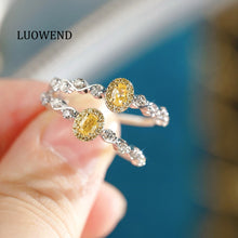 Load image into Gallery viewer, LUOWEND 18K White Gold Natural Yellow Diamond Ring for Women