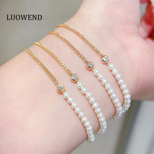 Load image into Gallery viewer, LUOWEND 18K Yellow Gold Real Natural Diamond and Pearl Bracelet for Women