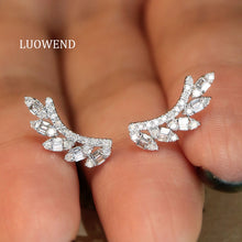 Load image into Gallery viewer, LUOWEND 18K White Gold Real Natural Diamond Earrings for Women
