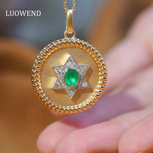 Load image into Gallery viewer, LUOWEND 18K White and Yellow Gold Real Natural Emerald and Diamond Gemstone Necklace for Women