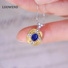 Load image into Gallery viewer, LUOWEND 18K White and Yellow Gold Real Natural Sapphire and Diamond Gemstone Necklace for Women