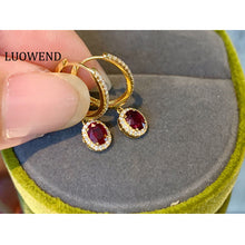 Load image into Gallery viewer, LUOWEND 18K Yellow Gold Natural Ruby Earrings for Women