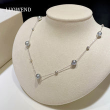 Load image into Gallery viewer, LUOWEND 18K White Gold Real Natural Blue Baroque Seawater Pearl Necklace for Women