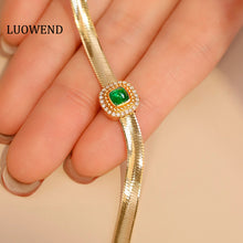 Load image into Gallery viewer, LUOWEND 18K Yellow Gold Real Natural Emerald and Diamond Gemstone Necklace for Women
