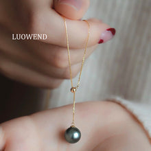 Load image into Gallery viewer, LUOWEND 18K Yellow Gold Natural Tahiti Pearl Necklace for Women