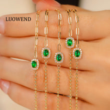 Load image into Gallery viewer, LUOWEND 18K Yellow Gold Real Natural Emerald Bracelet for Women