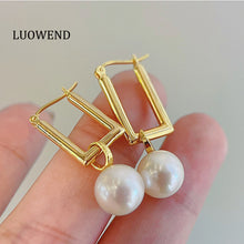 Load image into Gallery viewer, LUOWEND 18K Yellow Gold Real Natural Freshwater Pearl for Women