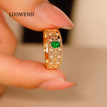 Load image into Gallery viewer, LUOWEND 18K Yellow Gold Real Natural Emerald Ring for Women