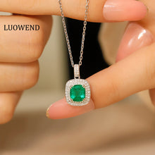 Load image into Gallery viewer, LUOWEND 18K White Gold Real Natural Emerald&Diamond Necklace for Women