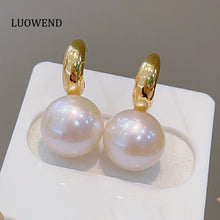 Load image into Gallery viewer, LUOWEND 18K Yellow Gold Real Natural Freshwater Pearl Earrings for Women