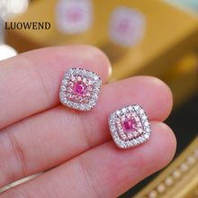 Load image into Gallery viewer, LUOWEND 18K White Gold Natural Pink Diamond Earrings for Women