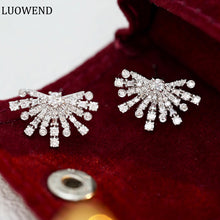 Load image into Gallery viewer, LUOWEND 18K White Gold Real Natural Diamond Stud Earrings for Women