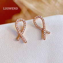 Load image into Gallery viewer, LUOWEND 18K Rose Gold Real Natural Diamond Stud Earrings for Women