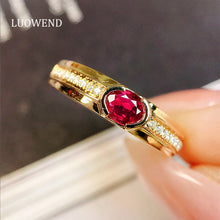 Load image into Gallery viewer, LUOWEND 18K Yellow Gold Real Natural Ruby and Diamond Gemstone Ring for Women