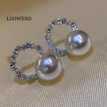 Load image into Gallery viewer, LUOWEND 18K White Gold Real Natural Akoya Pearl Earrings for Women