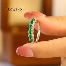 Load image into Gallery viewer, LUOWEND 18K White Gold Real Natural Emerald Ring for Women