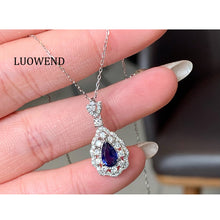 Load image into Gallery viewer, LUOWEND 18K White Gold Natural Sapphire Necklace for Women
