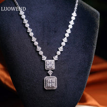 Load image into Gallery viewer, LUOWEND 18K White Gold Real Natural Diamond Necklace for Women
