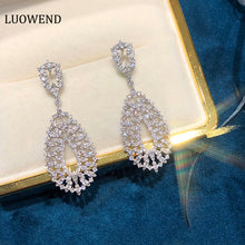 Load image into Gallery viewer, LUOWEND 18K White Gold Real Natural Diamond Drop Earrings for Women