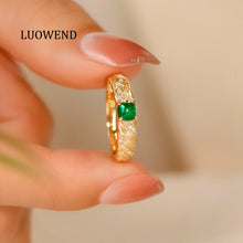 Load image into Gallery viewer, LUOWEND 18K Yellow Gold Real Natural Emerald Ring for Women