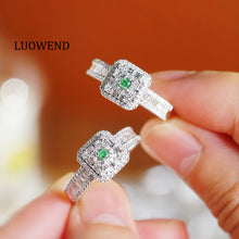 Load image into Gallery viewer, LUOWEND 18K White Gold Natural Green Diamond Ring for Women