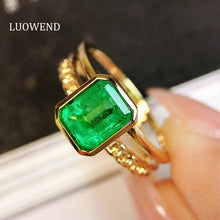 Load image into Gallery viewer, LUOWEND 18K Yellow Gold Real Natural Emerald Ring for Women