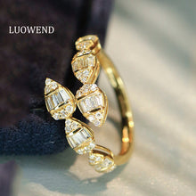 Load image into Gallery viewer, LUOWEND 18K White/Yellow Gold Fine Jewelry Real Natural Diamond Ring for Women