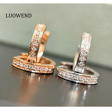 Load image into Gallery viewer, LUOWEND 18K White or Rose Gold Real Natural Diamond Hoop Earrings for Women