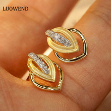 Load image into Gallery viewer, LUOWEND 18K Yellow Gold Real Natural Diamond Stud Earrings for Women