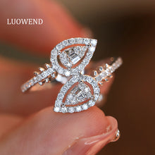 Load image into Gallery viewer, LUOWEND 18K White Gold Natural Diamond Ring for Women