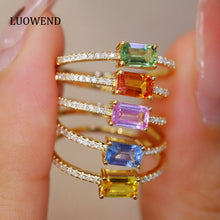 Load image into Gallery viewer, LUOWEND 18K Rose Gold Real Natural Aquamarine Ring for Women