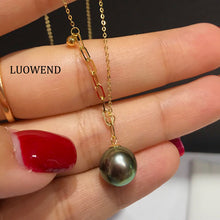 Load image into Gallery viewer, LUOWEND 18K Yellow Gold Natural Tahiti Black Pearl Necklace for Women