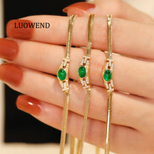 Load image into Gallery viewer, LUOWEND 18K Yellow Gold Real Natural Emerald and Diamond Gemstone Necklace for Women