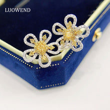 Load image into Gallery viewer, LUOWEND 18K White Gold Real Natural Yellow Diamond Stud Earrings for Women