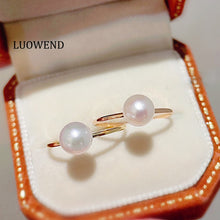 Load image into Gallery viewer, LUOWEND 18K Yellow or Rose Gold Real Natural Pearl Ring for Women