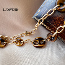Load image into Gallery viewer, LUOWEND 18K Yellow Gold Real Natural Tiger's Eye Bracelet&Necklace for Women