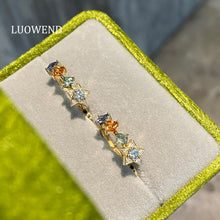 Load image into Gallery viewer, LUOWEND 18K Yellow Gold Natural Color Sapphire Earrings for Women
