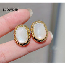Load image into Gallery viewer, LUOWEND 18K Yellow Gold Real Natural Gemstone Earrings for Women