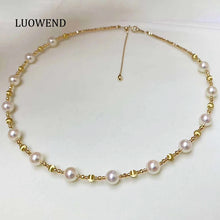 Load image into Gallery viewer, LUOWEND 18K Yellow Gold Natural Pearl Necklace for Women