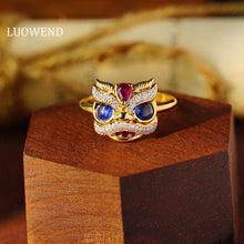 Load image into Gallery viewer, LUOWEND 18K Yellow Gold Real Natural Sapphire Ring for Women