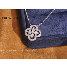 Load image into Gallery viewer, LUOWEND 18K White Gold Real Natural Diamond Necklace for Women
