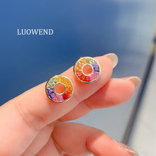 Load image into Gallery viewer, LUOWEND 18K Yellow Gold Natural Color Sapphire Earrings for Women
