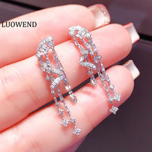 Load image into Gallery viewer, LUOWEND 18K White Gold Real Natural Diamond Drop Earrings for Women