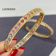Load image into Gallery viewer, LUOWEND 18K Yellow Gold Natural Color Sapphire Bangle for Women