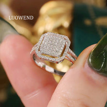 Load image into Gallery viewer, LUOWEND 18K White Gold Natural Diamond Ring for Women