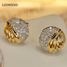 Load image into Gallery viewer, LUOWEND 18K Yellow Gold Real Natural Diamond Stud Earrings for Women