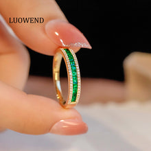 Load image into Gallery viewer, LUOWEND 18K Yellow Gold Real Natural Emerald Ring for Women