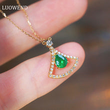 Load image into Gallery viewer, LUOWEND 18K Yellow Gold Real Natural Emerald and Diamond Gemstone Necklace for Women