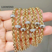 Load image into Gallery viewer, LUOWEND 18K Yellow Gold Real Natural Diamond Bangle for Women