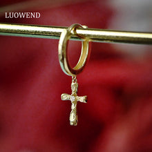 Load image into Gallery viewer, LUOWEND 18K Yellow Gold Real Natural Diamond Hoop Earrings for Women